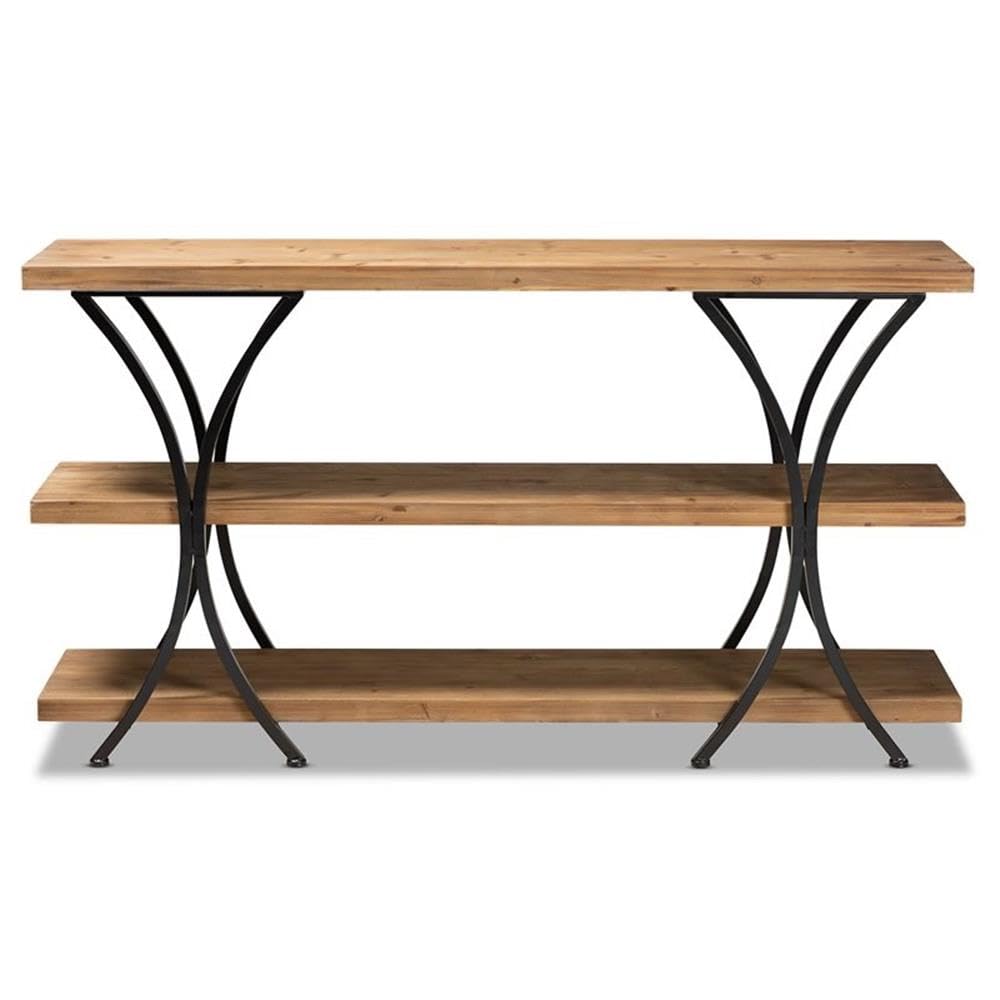 Baxton Studio Terrell Brown Finished Wood and Black Finished Metal Console Table